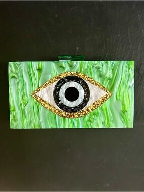 Green Acrylic Evil Eye Clutch Purse with Gold Accent